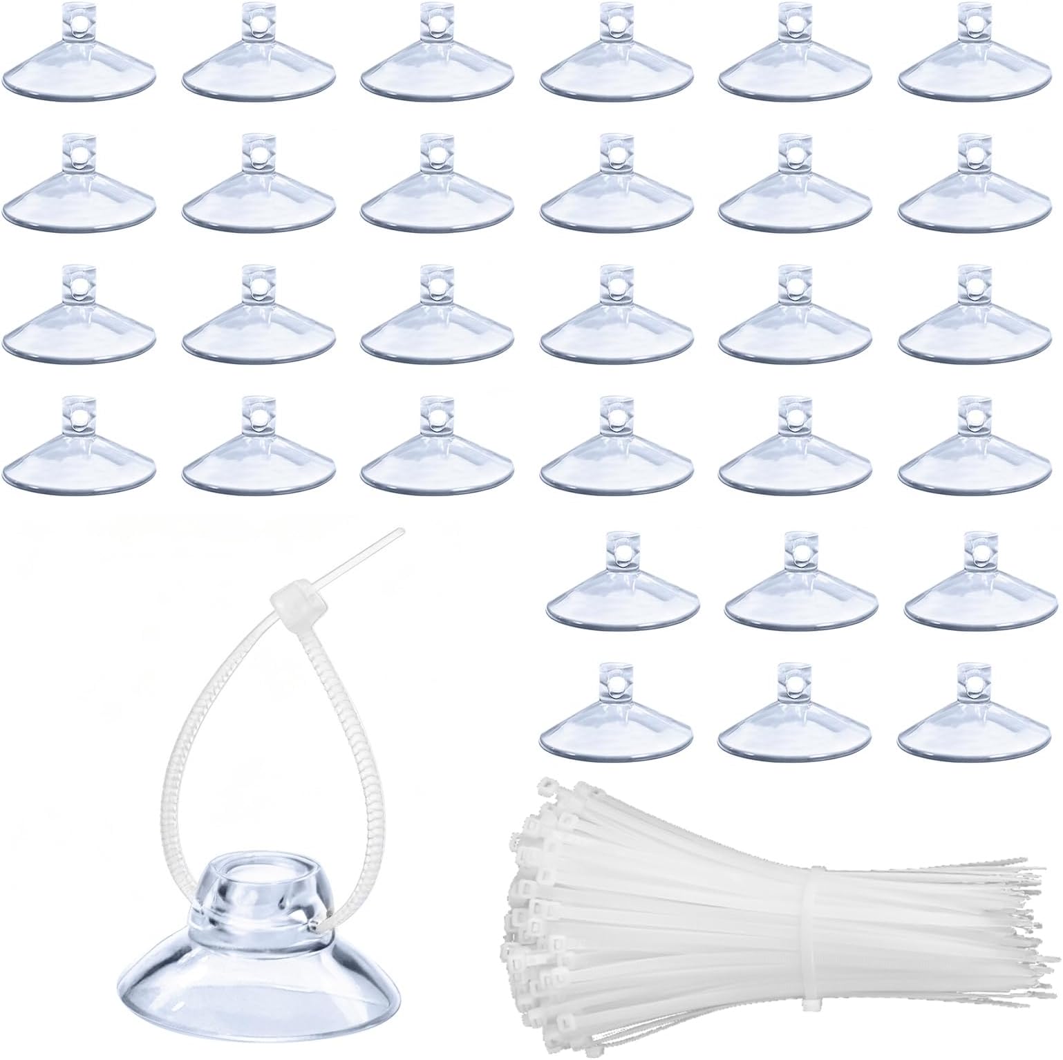 30 Pcs Fish Tank Suction Cups, Clear Suction Cup with 50 Adjustable Zip Ties Small Air Hose Holder Clamp Accessories for Aquarium Moss Plants Air Pump Tube Fish Tank Aeration Setup
