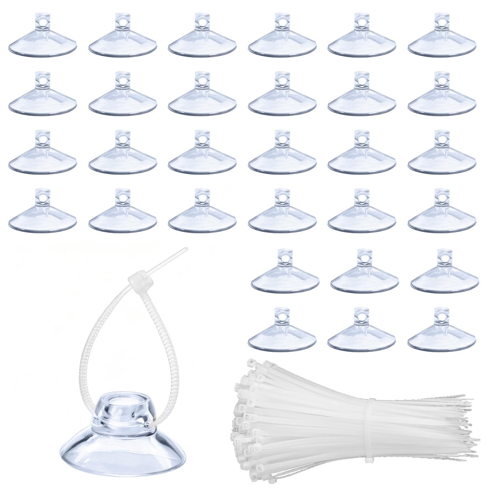 30 Pcs Fish Tank Suction Cups, Clear Suction Cup with 50 Adjustable Zip Ties Small Air Hose Holder Clamp Accessories for Aquarium Moss Plants Air Pump Tube Fish Tank Aeration Setup