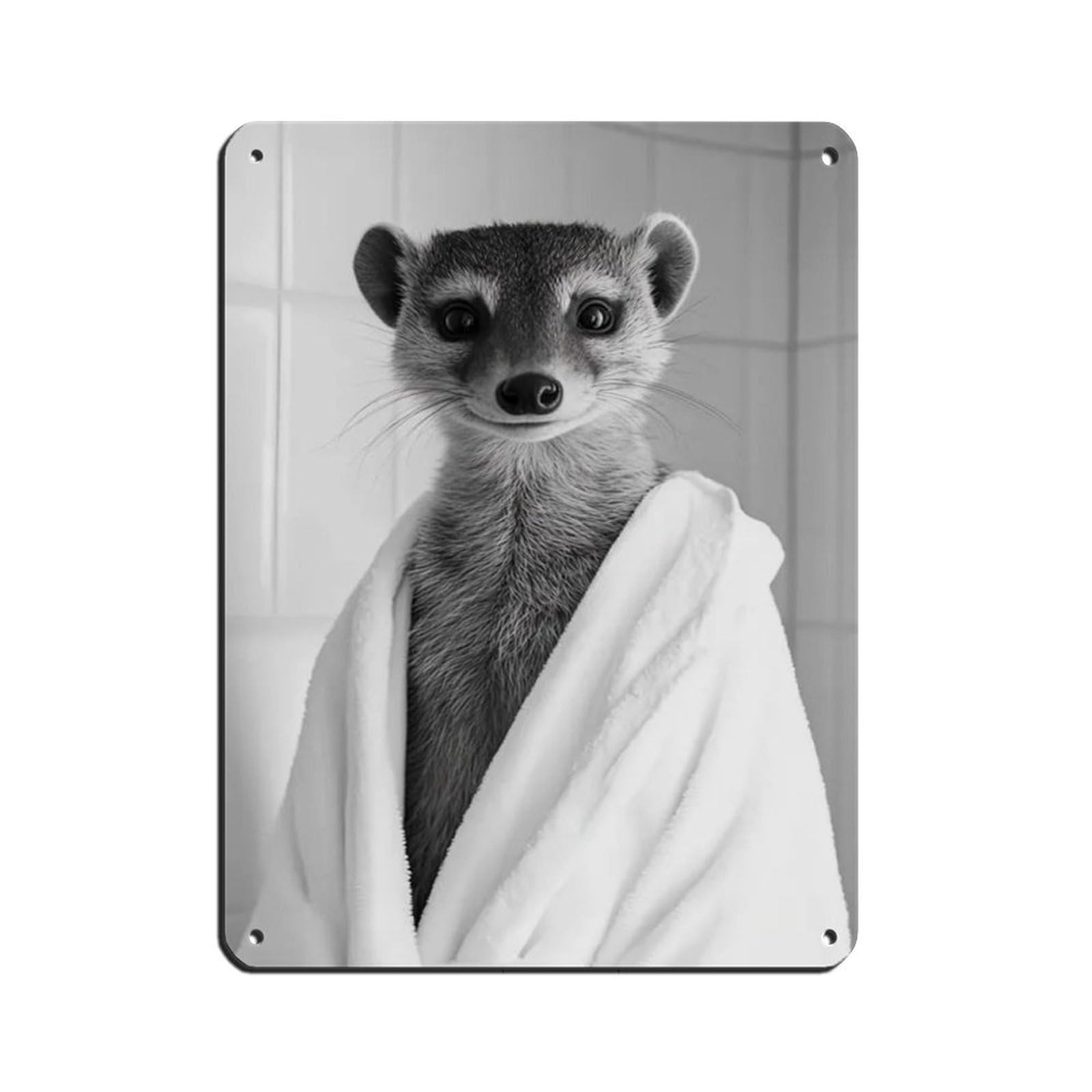 Mongoose Wearing A Bathrobe, Bathroom Art Retro Poster Metal Tin Sign Chic Art Retro Iron Painting Bar People Cave Cafe Family Garage Poster Wall Decoration 12x16inch(30x40cm)