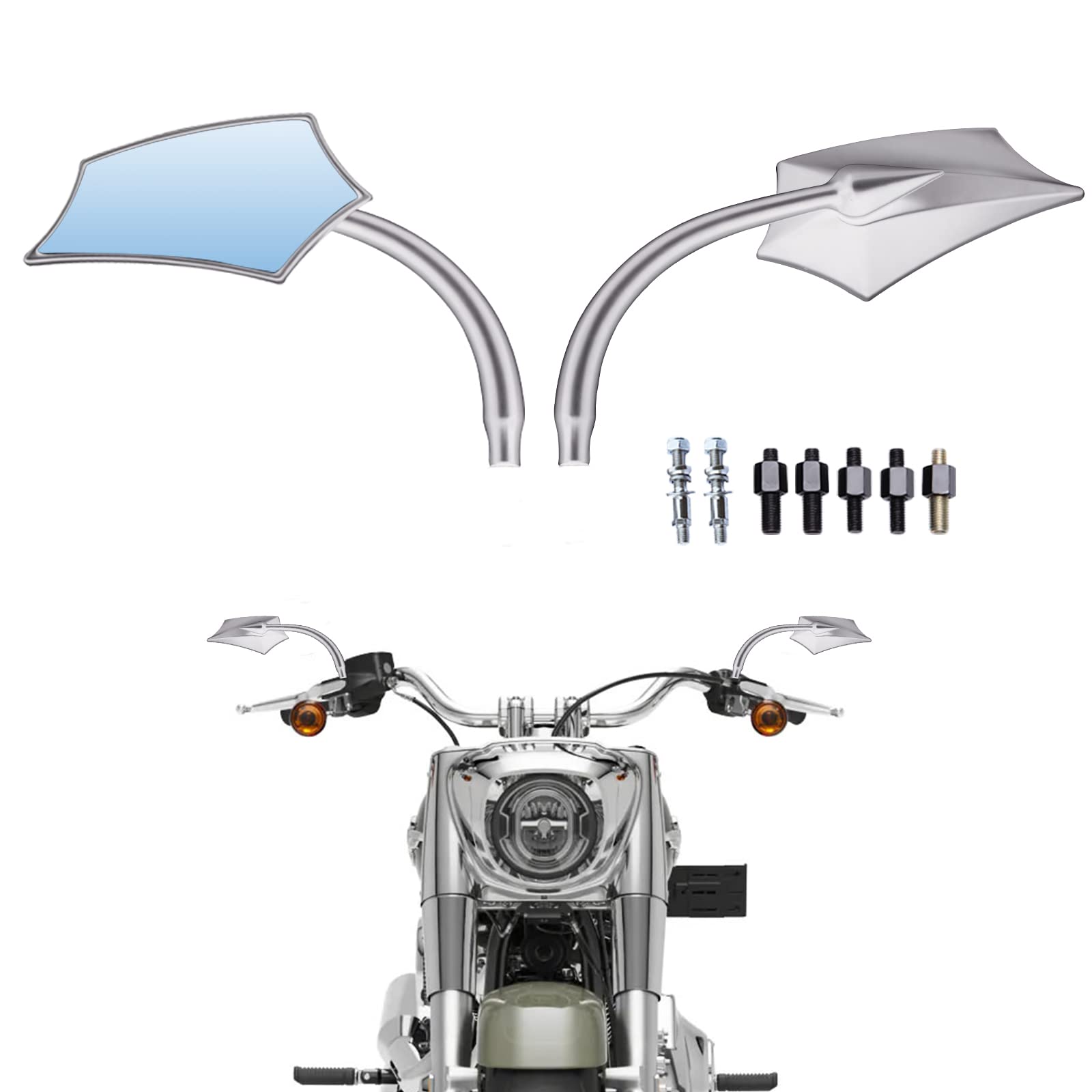 DREAMIZER Motorcycle Mirrors for Handlebars - Universal 8MM 10MM Side Mirror for Street Glide Road King Street Dyna Bob Softail Sportster,Silver