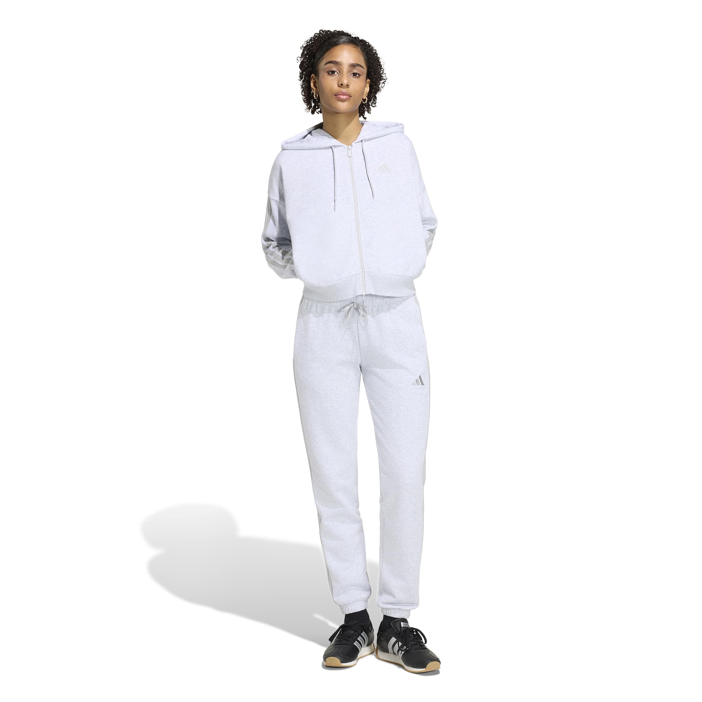 adidas Kobiety Essentials 3-Stripes French Terry Full Zip Hoodie Sweatshirt, light grey heather/medium grey heather, XXL