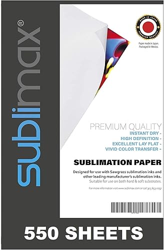 Papel de sublimación de 8.5 x 11 pulgadas (550 hojas), secado instantáneo, sin manchas, para impresoras de Sawgrass, ideal para sublimación, tazas,