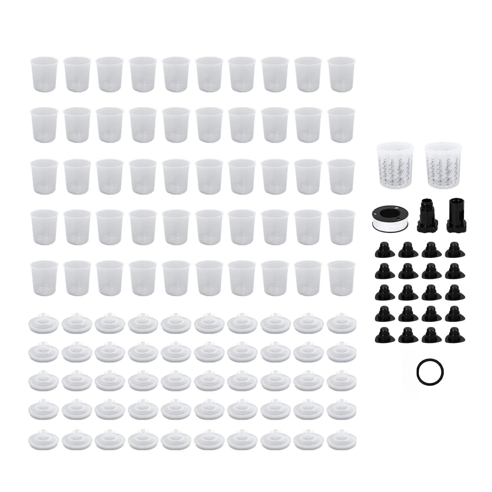 Yctze 600 Ml Jednorazowe Kubki do Pistoletu Natryskowego 20 Oz Wkładki do Kubków Natryskowych System Kubków Malarskich 50 Wewnętrznych 50 Pokryw 2 Zewnętrzne Kubki z 125 Filtrem