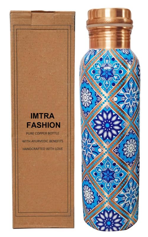 Kupfer-Trinkflasche, Groß Und Klein, Mit Farbkombination Und Gravur, Ayurvedische, Auslaufsichere Flasche Für Sport Und Yoga