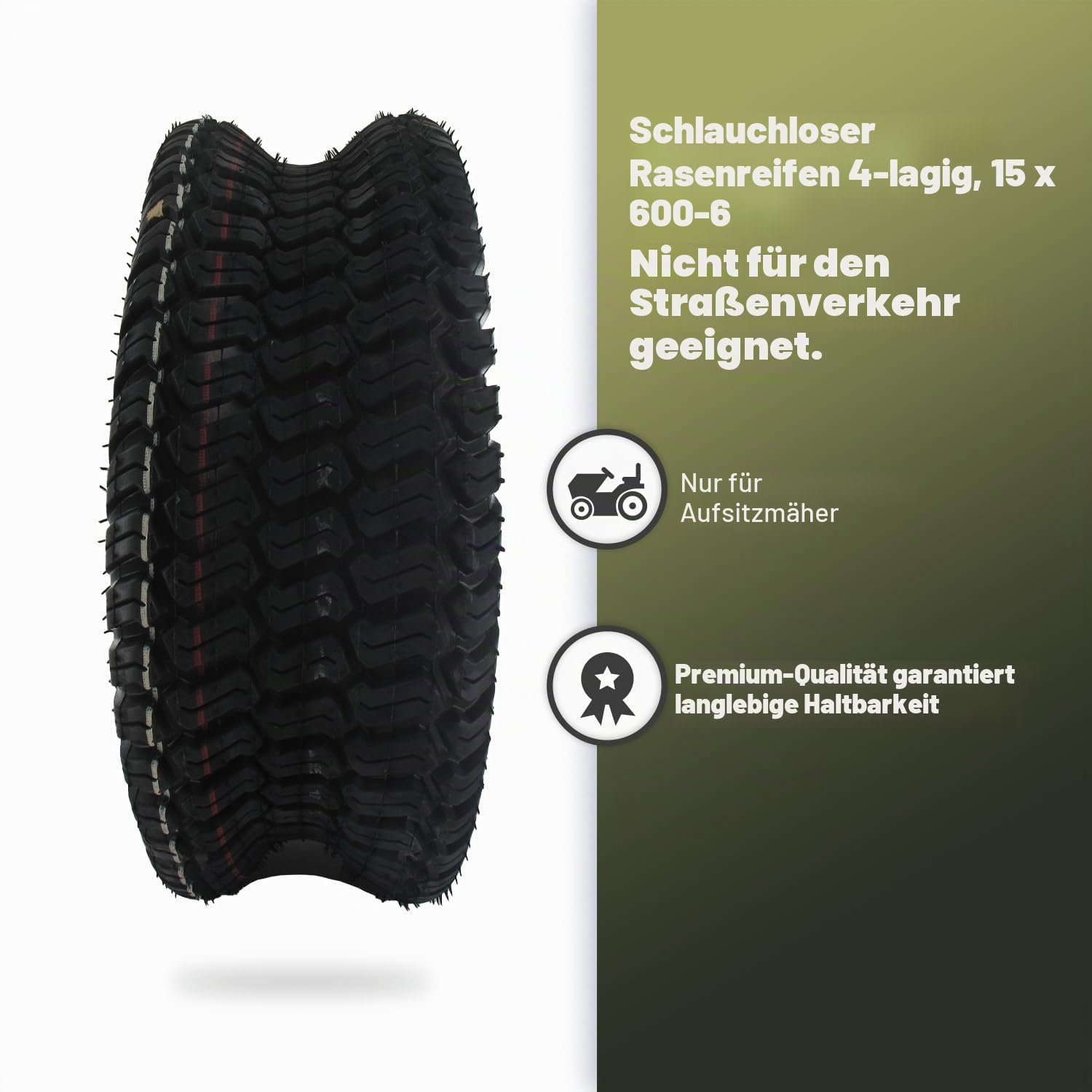 GREENSTAR - Schlauchloser 4-Lagen-Rasenprofil-Reifen Für Einachsschlepper - Abmessungen 15 x 600-6 - Langlebig - Hochwertiges Produkt