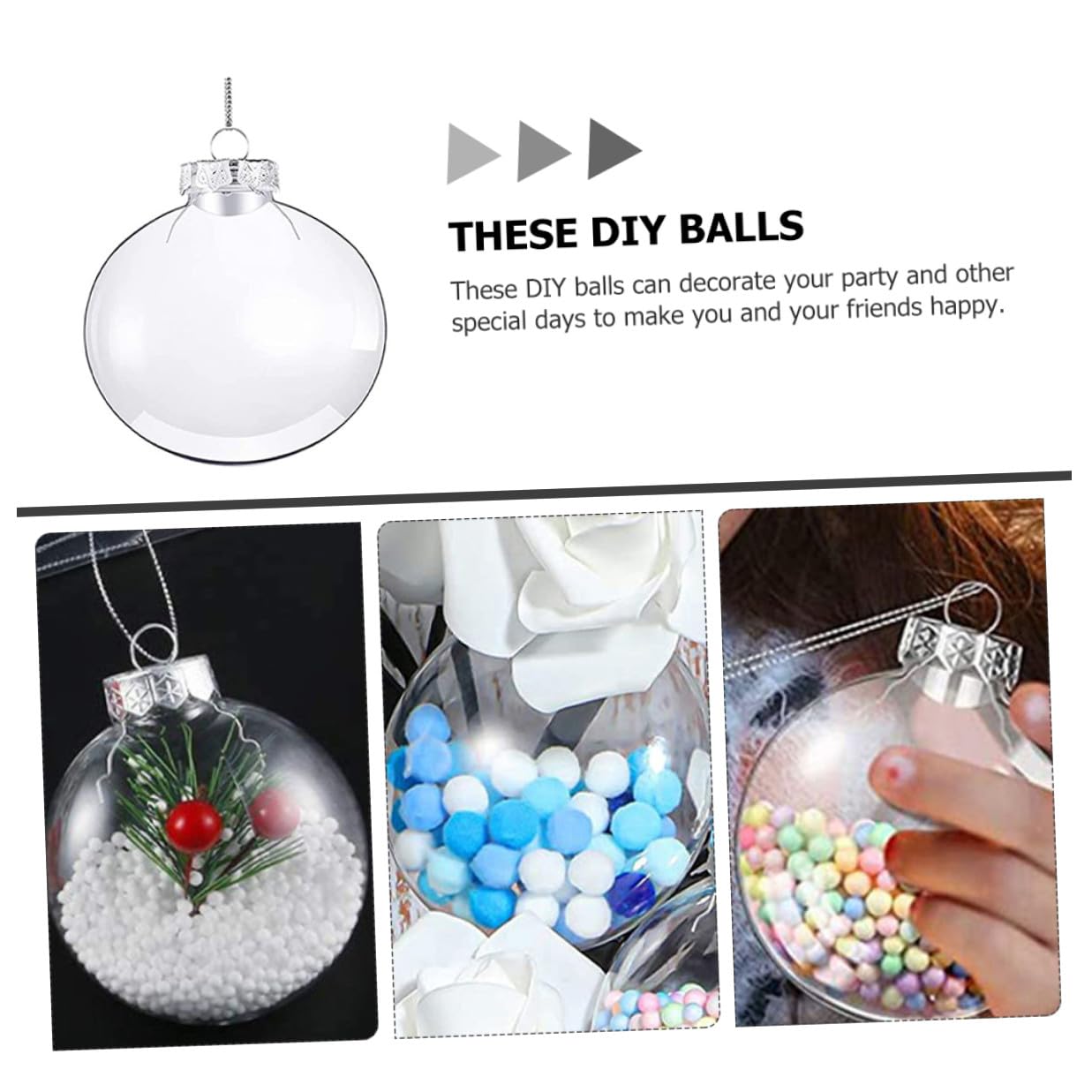 Angoily Lot de 12 boules de Noël transparentes plates en plastique à suspendre - 60 mm