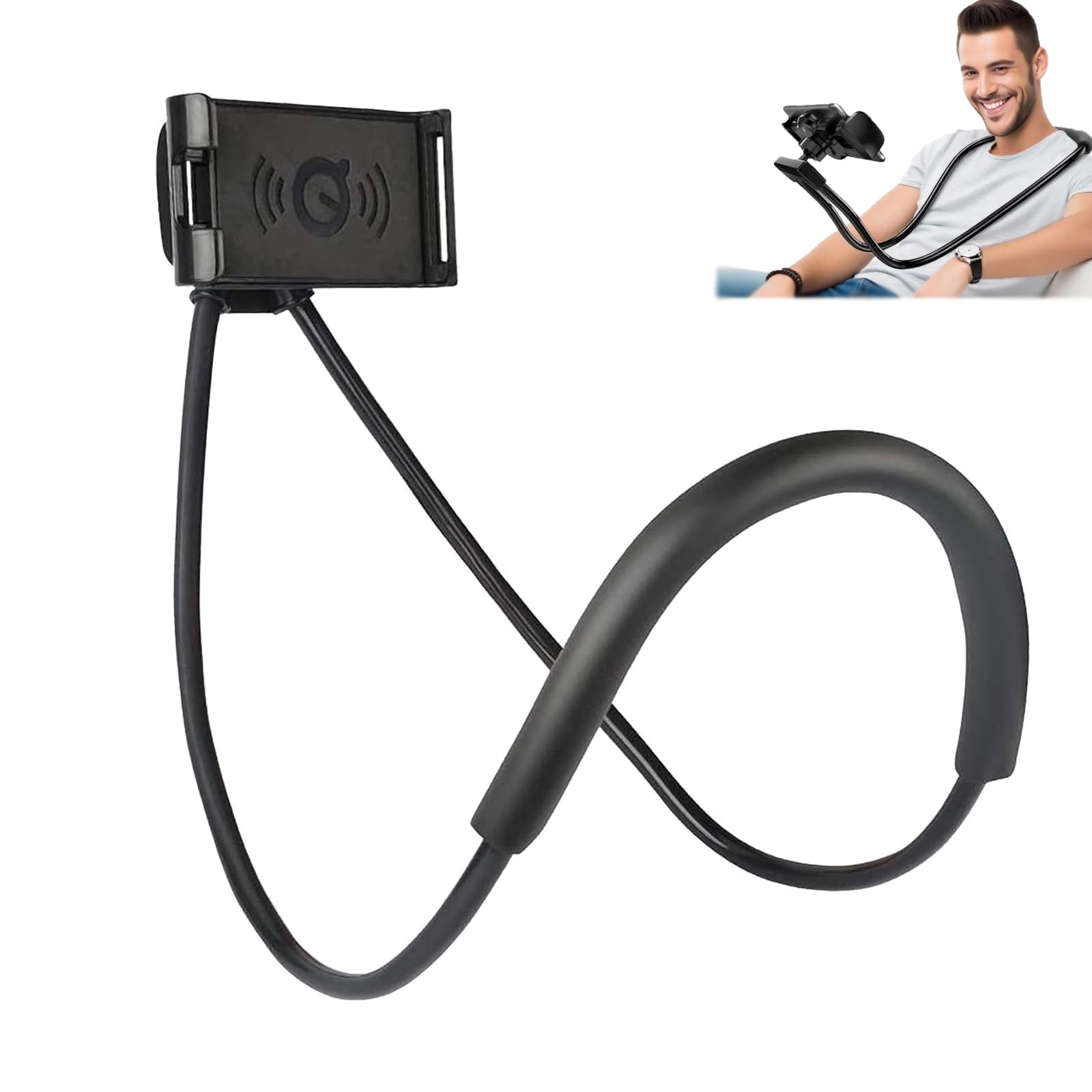 Cell Phone Stand Hanging on Neck Upgraded, Hands-Free Mobile Phone Holder Clip on Bed/Table 360° Rotation iPhone Tablet Mount Bracket, 27.6''/70 cm Length for 4.7''-6.7'' Screen