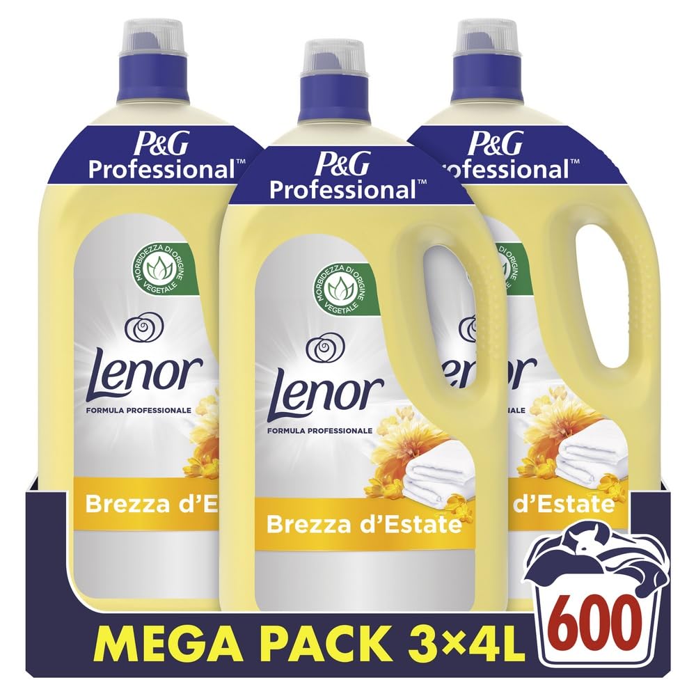 P&G PROFESSIONAL Lenor profesjonalny koncentrat płynu do prania, 600 prań, 12 litrów (3 x 4 l), letnia bryza, testowany dermatologicznie, do użytku profesjonalnego