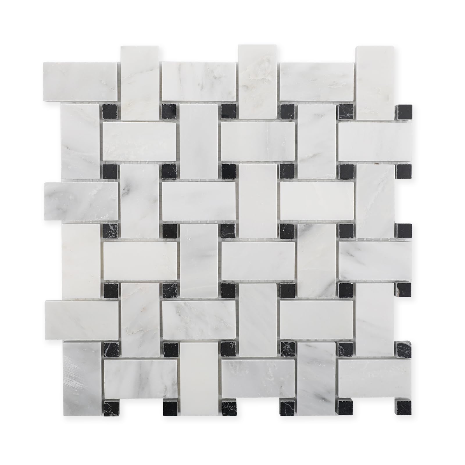 Lovdeco Bianco Alba Stone White Marble Basketweave Marble Mosaic Tile
