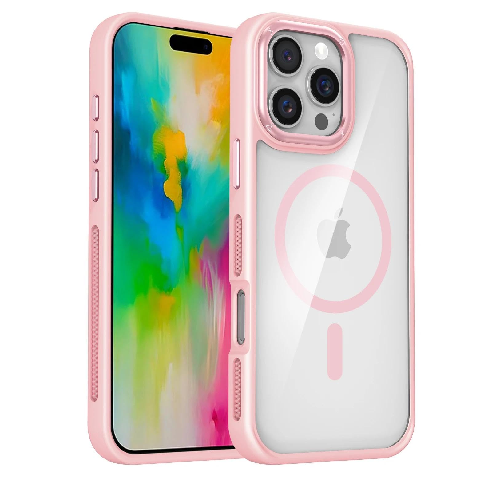 Coque de luxe iPhone 16 Plus magnétique transparente et rose