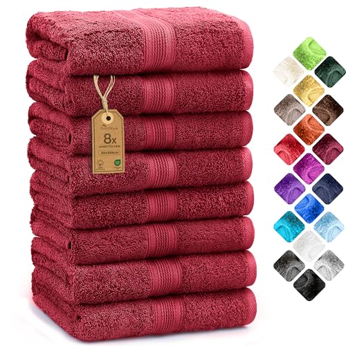 NatureMark 8 Handtücher Set - 100% Baumwolle - Saugfähige und langlebige Handtücher, Größe 50×100 cm, Bordeauxrot
