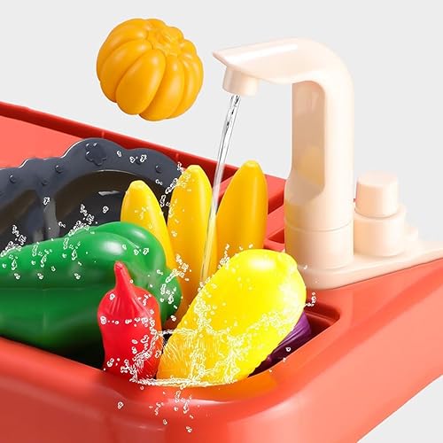 Miniatura 5 de Juego de cocina para niños pequeños de 43 piezas, comida de simulación, sonidos y luces reales, fregadero de juegos, estufa de cocina con vapor,