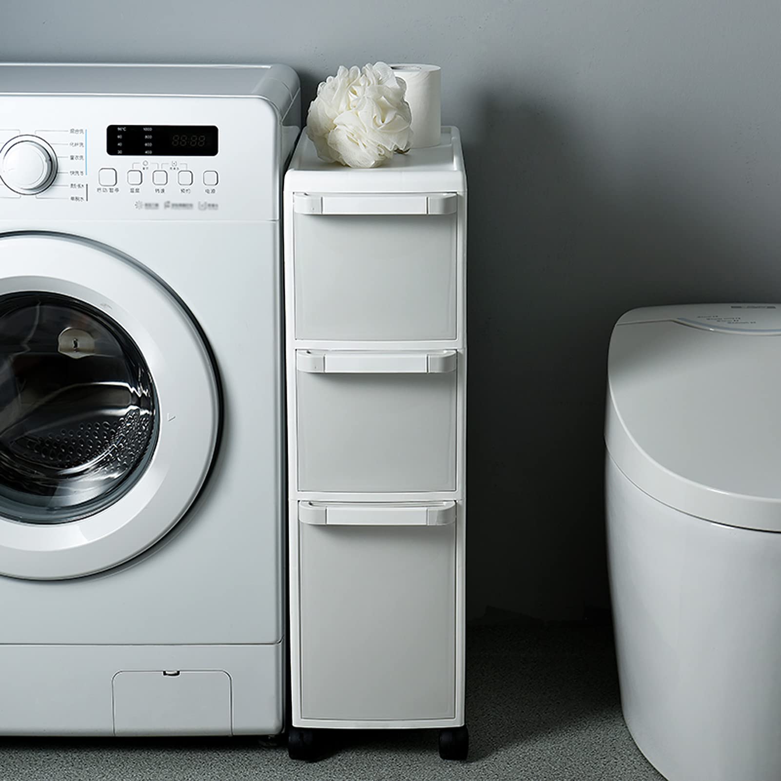 Armadietto da Pavimento ad Angolo Piccolo per Il Bagno, Organizer per lavabo da Bagno Stretto con cassetti e rotelle, armadietto portaoggetti per Carta igienica