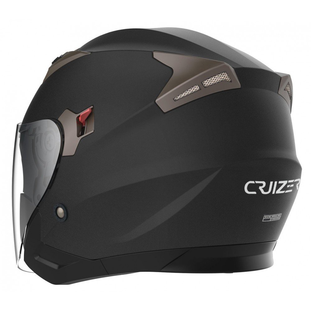 Von Cruizer Zugelassener Jet Motorrad Roller Helm, Mattschwarz, Weißer Stern