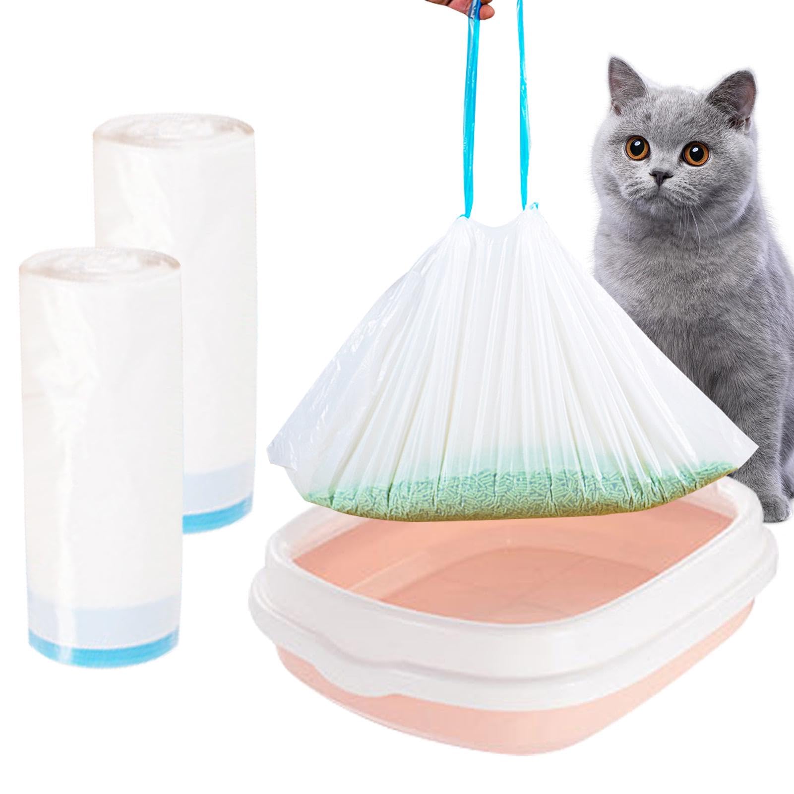 40Pcs Cat Litter Tray Liners, 58 x 35CM Small Cat Litter liners with Drawstring, Leak-proof Cats Heavy Duty Liner Bags, Heavy Duty Plastic Liner Bags for Pet Cats Litter-Box Pan, Small-Pet
