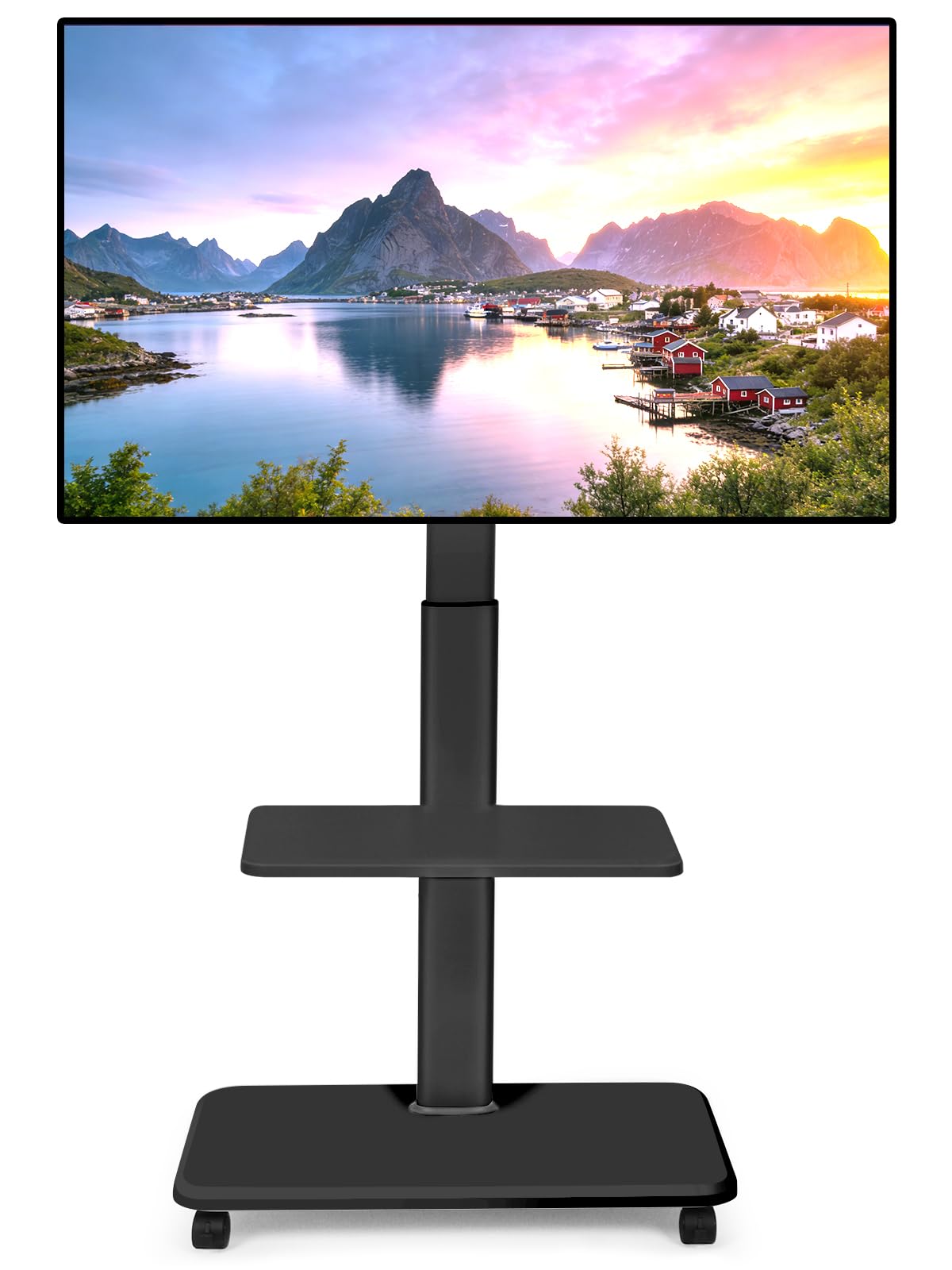 Support TV roulant, chariot TV mobile pour écrans plats/incurvés LED/LCD/OLED de 32 à 70 pouces - Support TV portable réglable en hauteur sur roulettes jusqu'à 45 kg au sol, chariot TV pour chambre à
