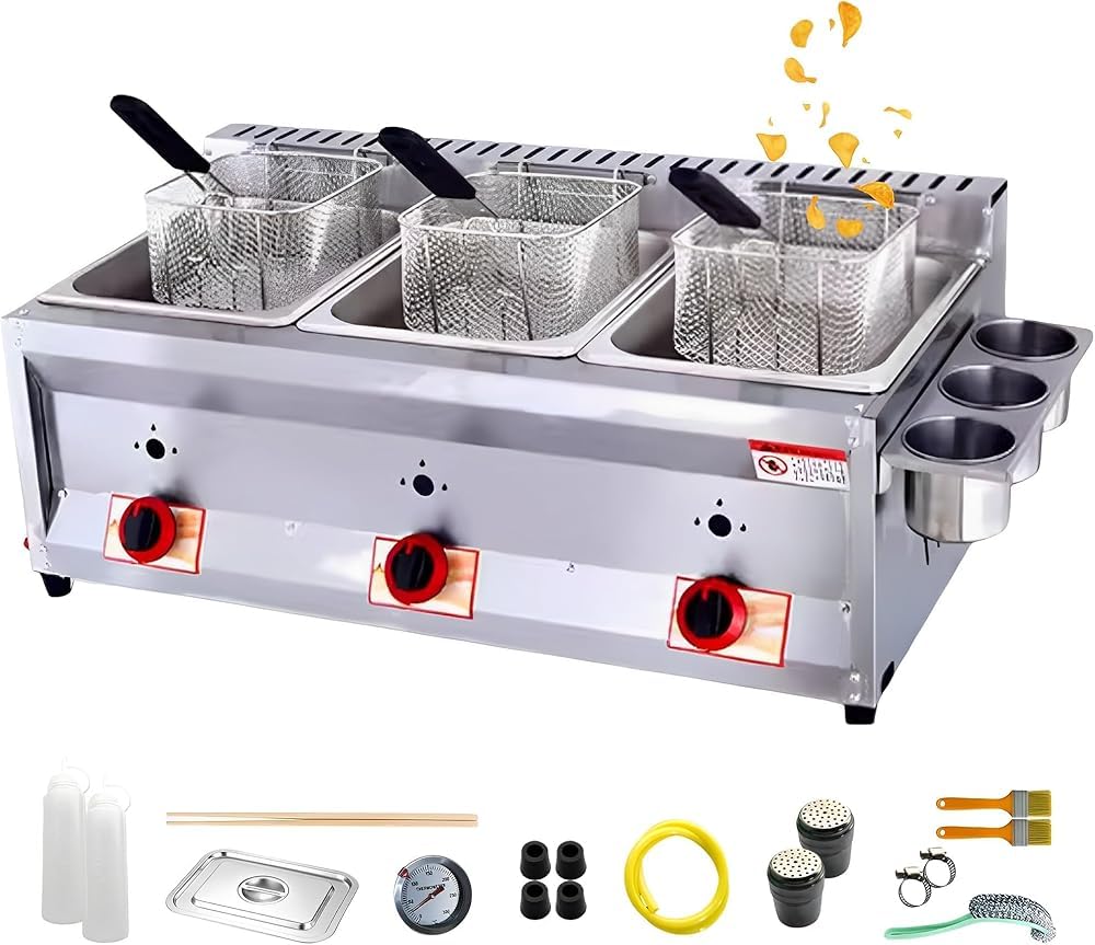 Friteuse à deux réservoirs pour frites au gaz GPL en acier inoxydable de grande capacité