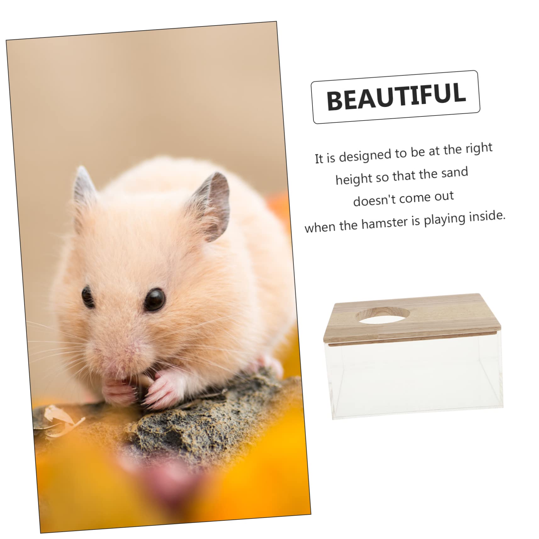 Transparentes Hamster Sandbad mit Spritzschutz, Acryl Holz, für Kleintiere