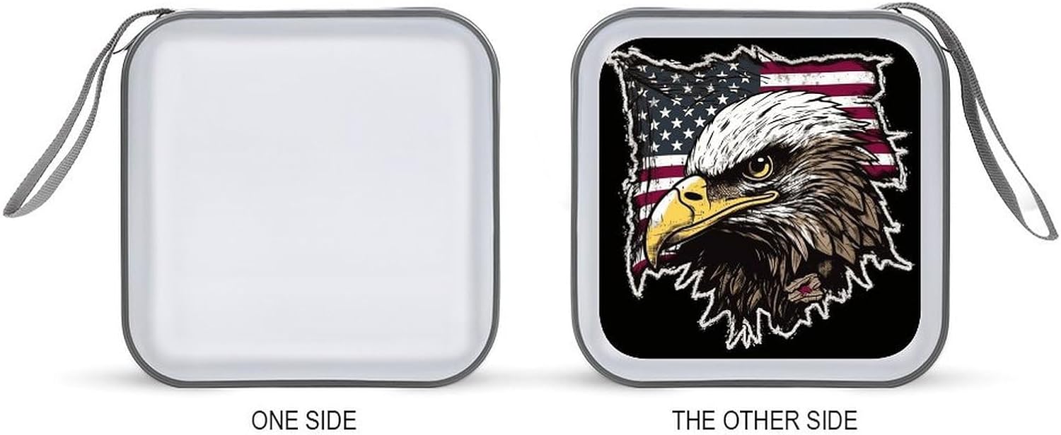 US Army Cool American Flag Eagle CD Case Holder Hard Plastic DVD Case Storage Holders 40 Capacity Large Storage Disc Wallet Bag Portable Zipper CD/DVD Wallet Holder Organizer for Car Home Travel