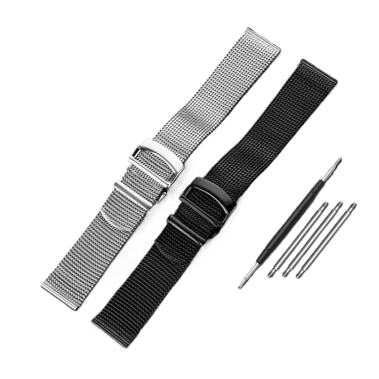 Generisch 20 mm 22 mm Milanaise-Armband aus Edelstahlgewebe, kompatibel mit Omega Seamaster 300 007 IWC PORTOFINO-Serie, Faltschließe mit Werkzeug