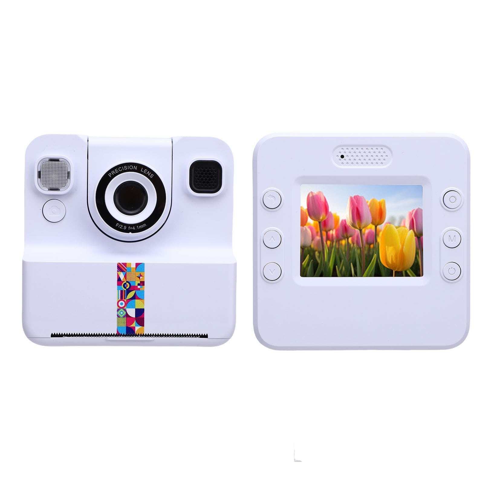 Lazmin112 Aparat Fotograficzny z Natychmiastowym Wydrukiem, 2,4 Cala, 24Mp, 1080p, Selfie, Obracany o 180° Aparat, Wbudowane Zabawne Ramki i Filtry, 1Gb, Dla Studentów, Twórców (WHITE)