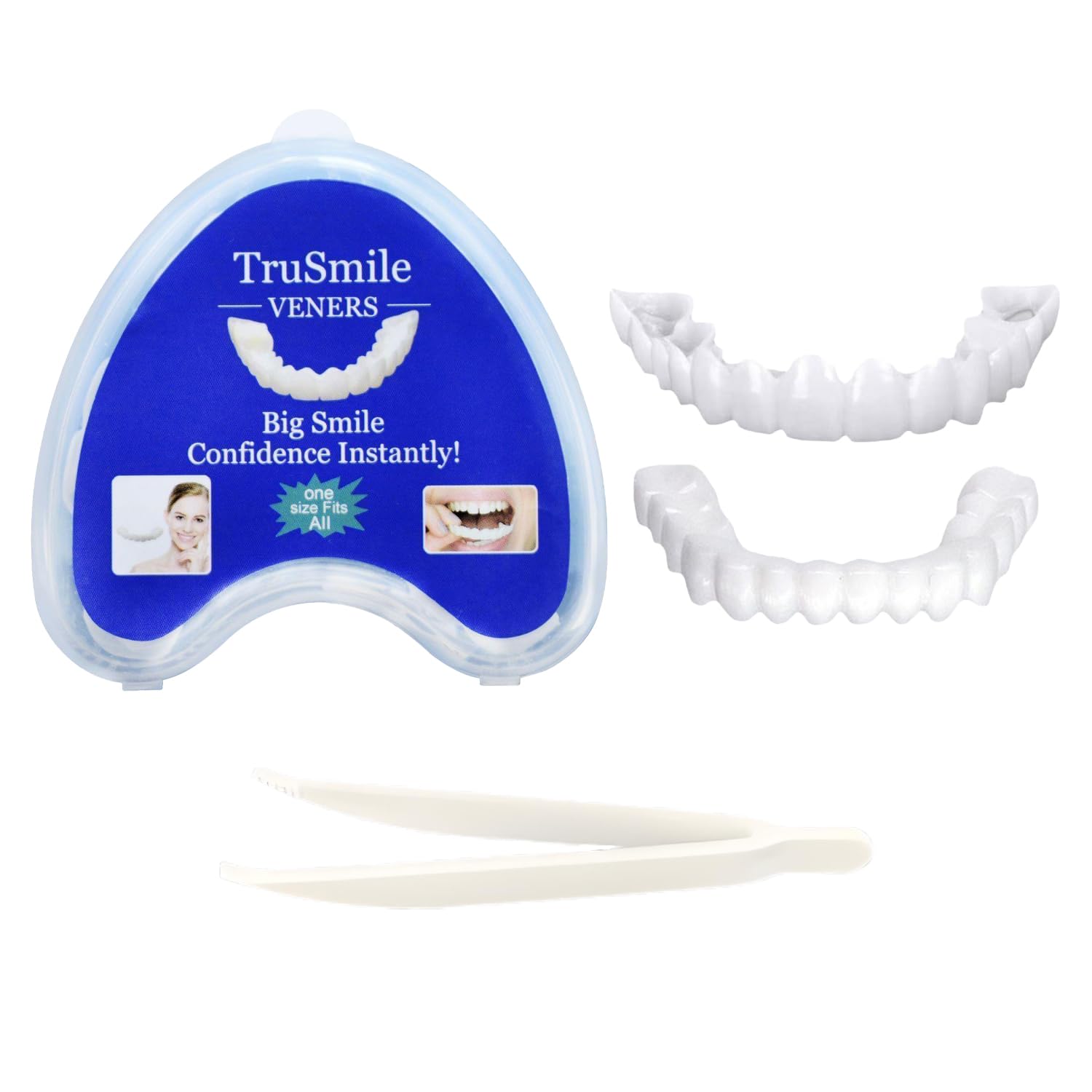 Verazquy 1 Pair Instant Veneers Dentures, Clip in Veneers Mouth Guard Whitening Cosmetic Temporary False Fake Teeth Veneers Teeth Top and Bottom Set with Box, Smile Confidence Enhancer for Men Women