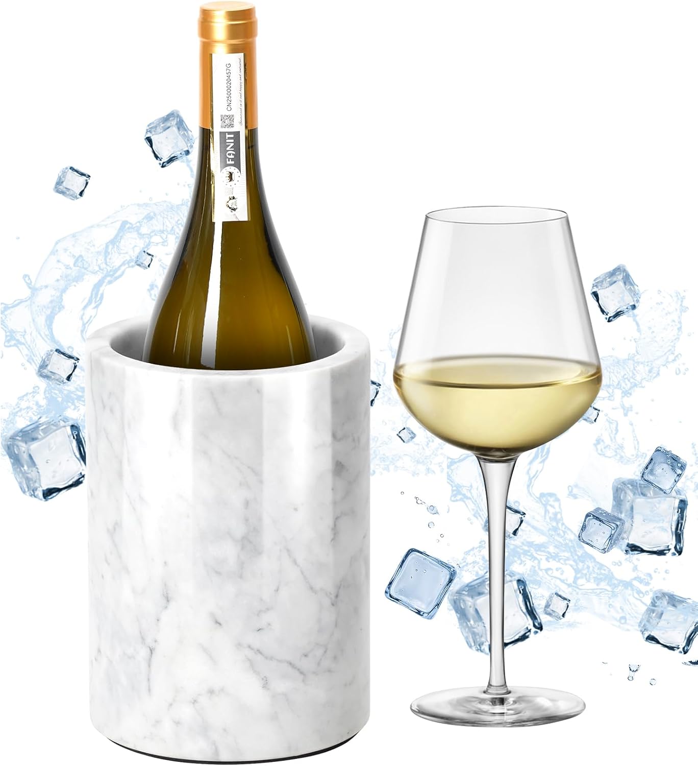 Marble Wine Chiller for Bottle,Wine Chiller Bucket,Wine Cooler Bucket for Any 750ml Bottle Champagne Chiller for Parties,Wine Bottle Chiller,Wine Bottle Cooler,Wine Gifts for Women Man (White)