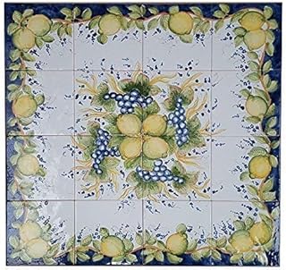 TAVOLO DA GIARDINO IN FERRO BATTUTO E MATTONELLE IN CERAMICA DI VIETRI DIPINTE A MANO; LUNGHEZZA CM. 160, LARGHEZZA CM. 80.
