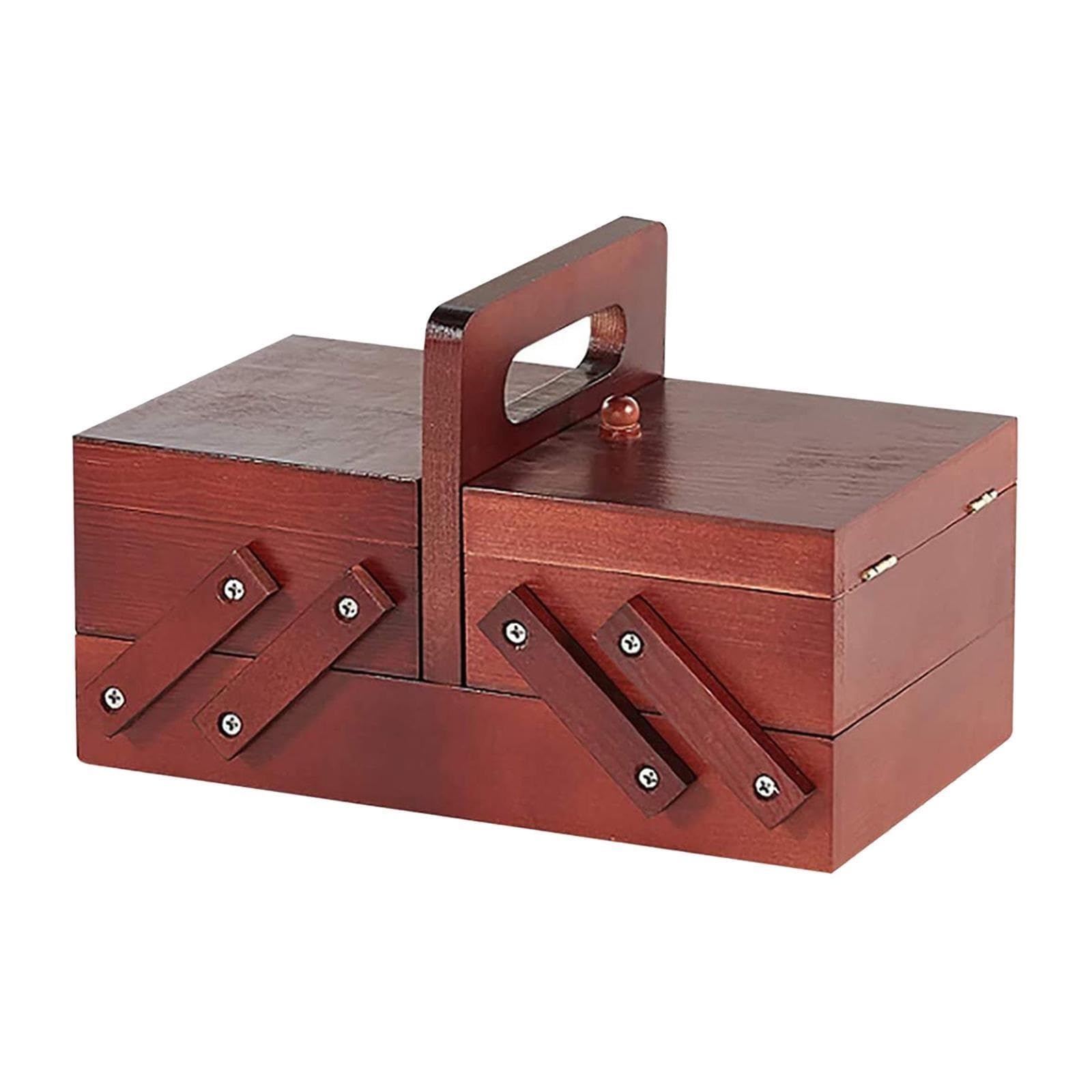 Hand-Carried Sewing Basket Wooden Sewing Box Thread Scissors Stitching Kit