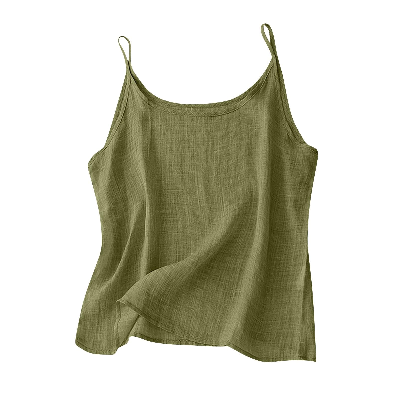 Camisetas sin Manga Mujer Lino Algodón Verano Casual Moda Color sólido Camisola Chaleco Camisetas de Tirantes Ligero Tank Tops Cuello Redondo Fiesta Playa Camisa Suelto tee Talla Grande