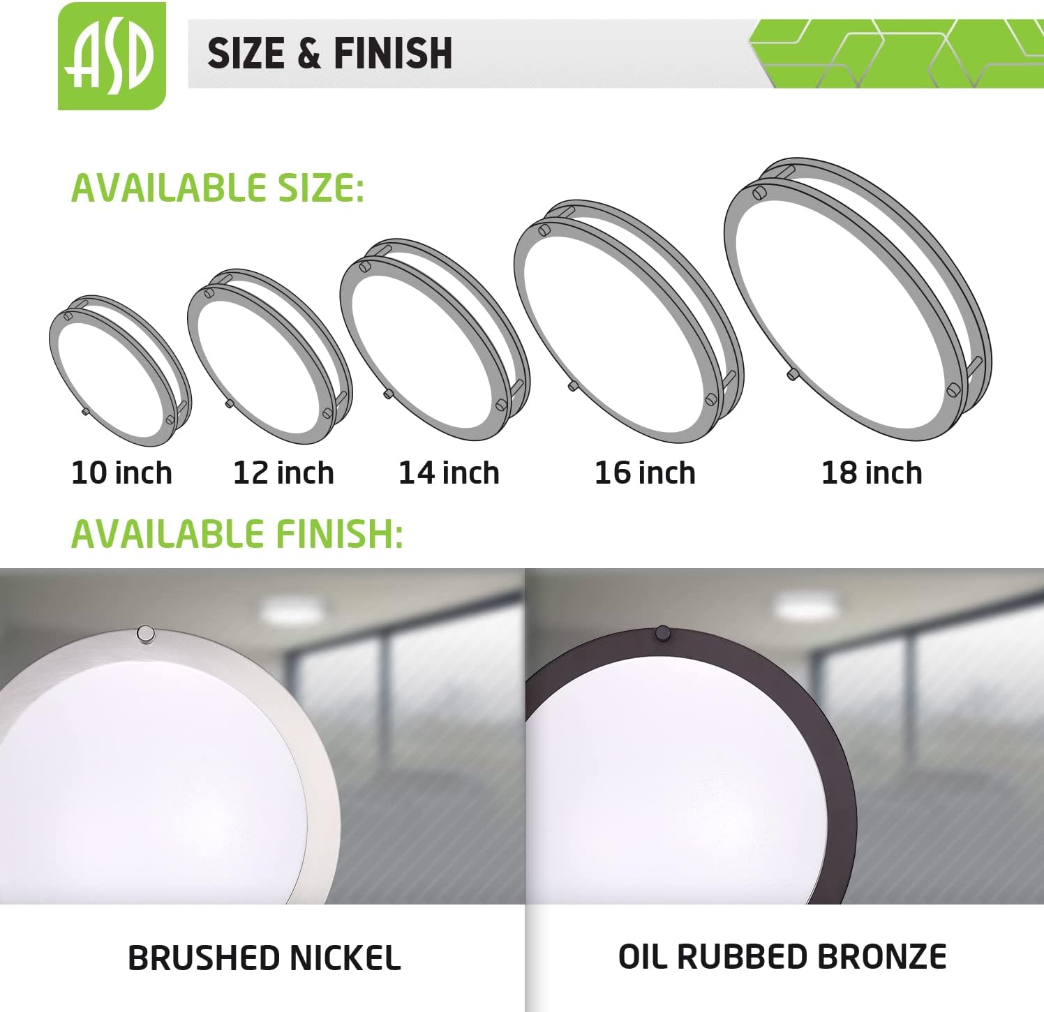 ASD 16 Inch Flush Mount Ceiling Light, 3000/4000/5000K Adjustable, Dimmable LED Close to Ceiling Light Fixture for Kitchen Hallway, Oil Rubbed Bronze, 24W (190W Eqv.), 1854 Lm, Energy Star, ETL - - 