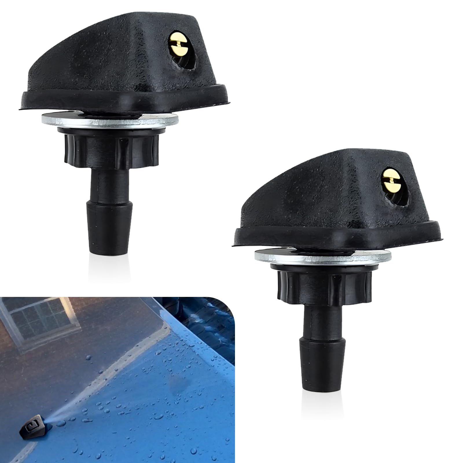 Photo 1 of Downhill 2 PCS Automotive Front Windshield Washer Nozzles, Automotive Wiper Nozzles, Single Hole Adjustable Fan-shaped Washer Nozzle with Brass Regulators, for Most Vehicles (Black)