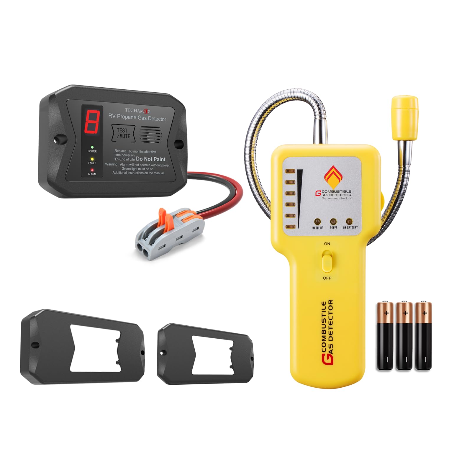 Techamor R501-S RV Gas Leak Detector(Black) + Y201 Portable Gas Leak Detector Bundle