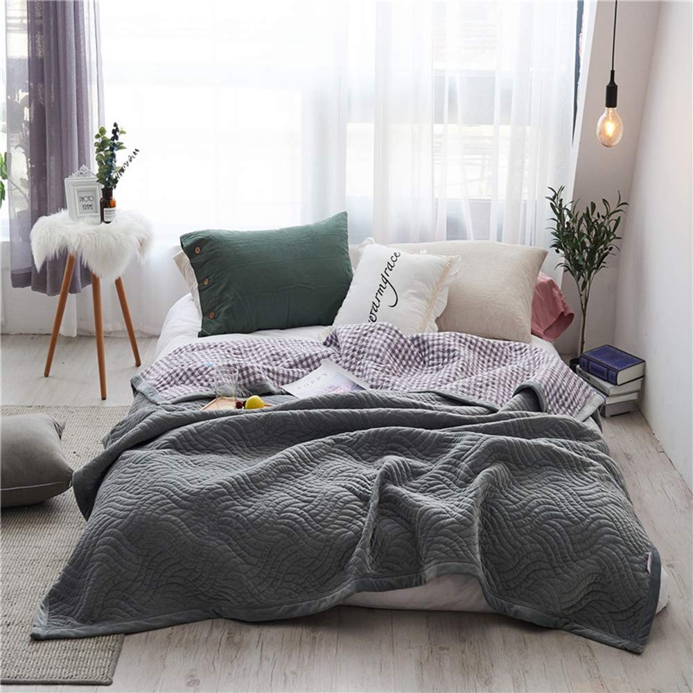 Couverture en cachemire gris 200x230cm unie et matelassée haut de gamme