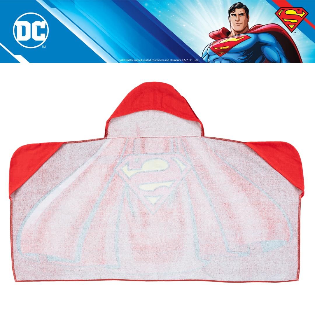 Franco Superman Cape Kids Super miękki ręcznik kąpielowy/basen/plaża miękki bawełniany frotte ręcznik z kapturem, 61 cm x 127 cm, (oficjalnie licencjonowany produkt)