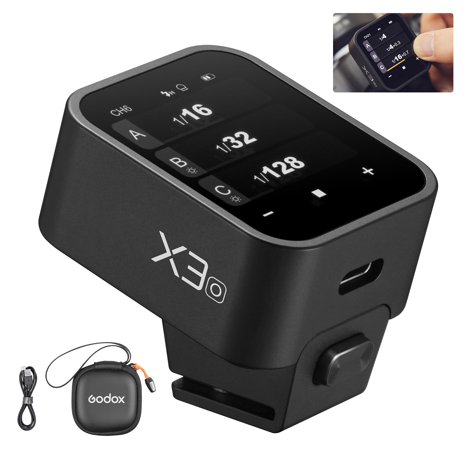 Godox X3O X3 O X3-O TTL Wireless Flash Trigger Compatible for Olympus Panasonic, OLED Touchscreen Flash Transmitter,Built-in Lithium Battery+Quick Charge
