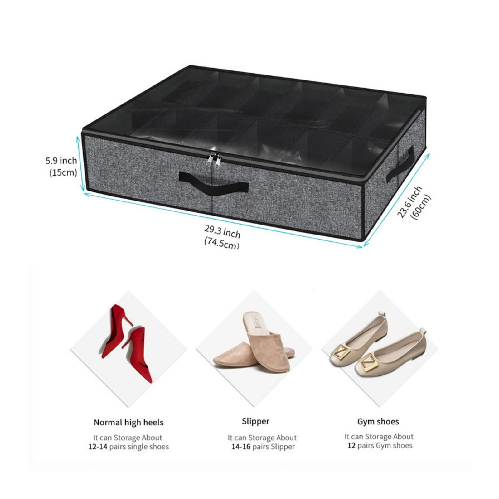 Organizer per scarpe sotto il letto, confezione da 2, per 24 paia, grande scatola per scarpe sotto il letto, organizer trasparente pieghevole per scarpe sotto il letto