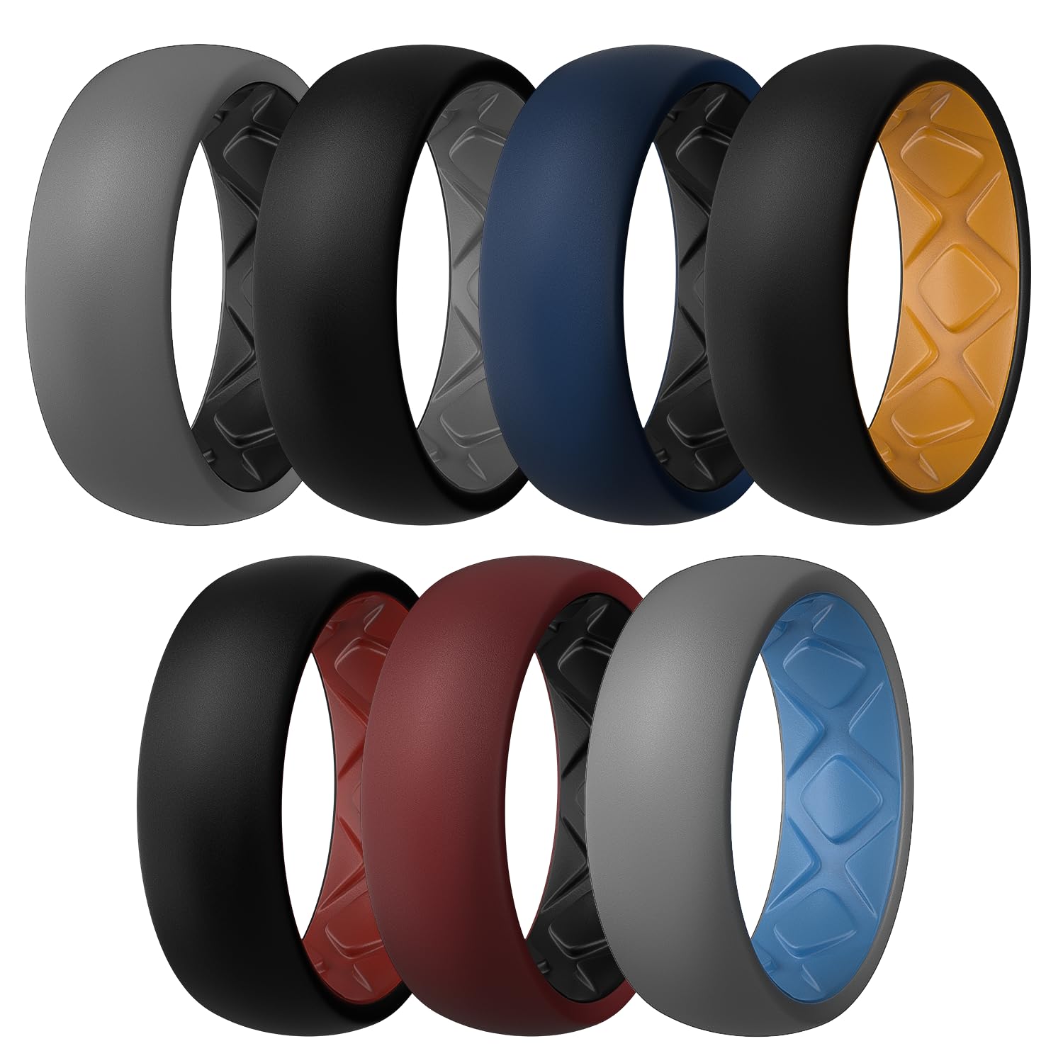 Silicone Ring Men 1/4/5/6/7 Multipack of Breathable Mens Silicone Rubber Wedding Rings Bands with Air Flow Grooves