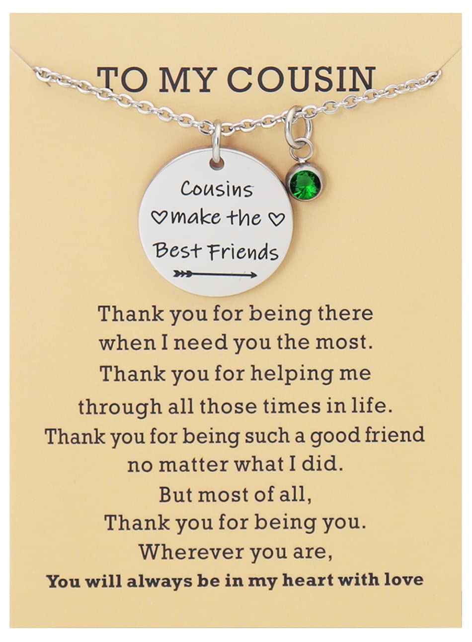 JINGMARUOCousins Birthstone Necklace Gift Cousins Make the Best Friend Engraved Pendant with Message Card Birthday Gift for Cousin Best Friend Sister