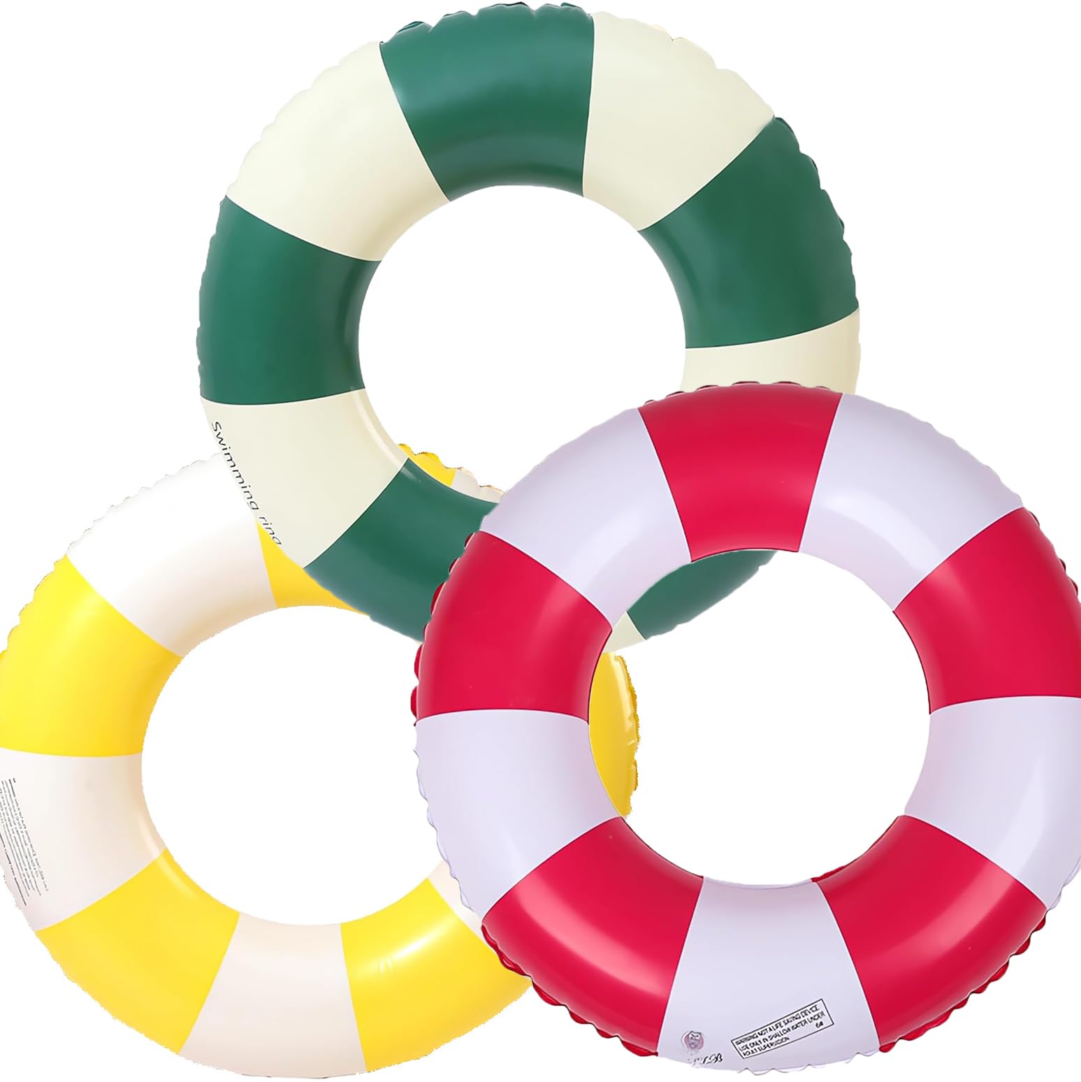 3 Pieces Swimming Ring Adult Air Mattress Swimming Hoop Inflatable Swimming Pool Float, Swimming Ring Tube for Summer Pool Party (Red + Yellow + Green) — image 1
