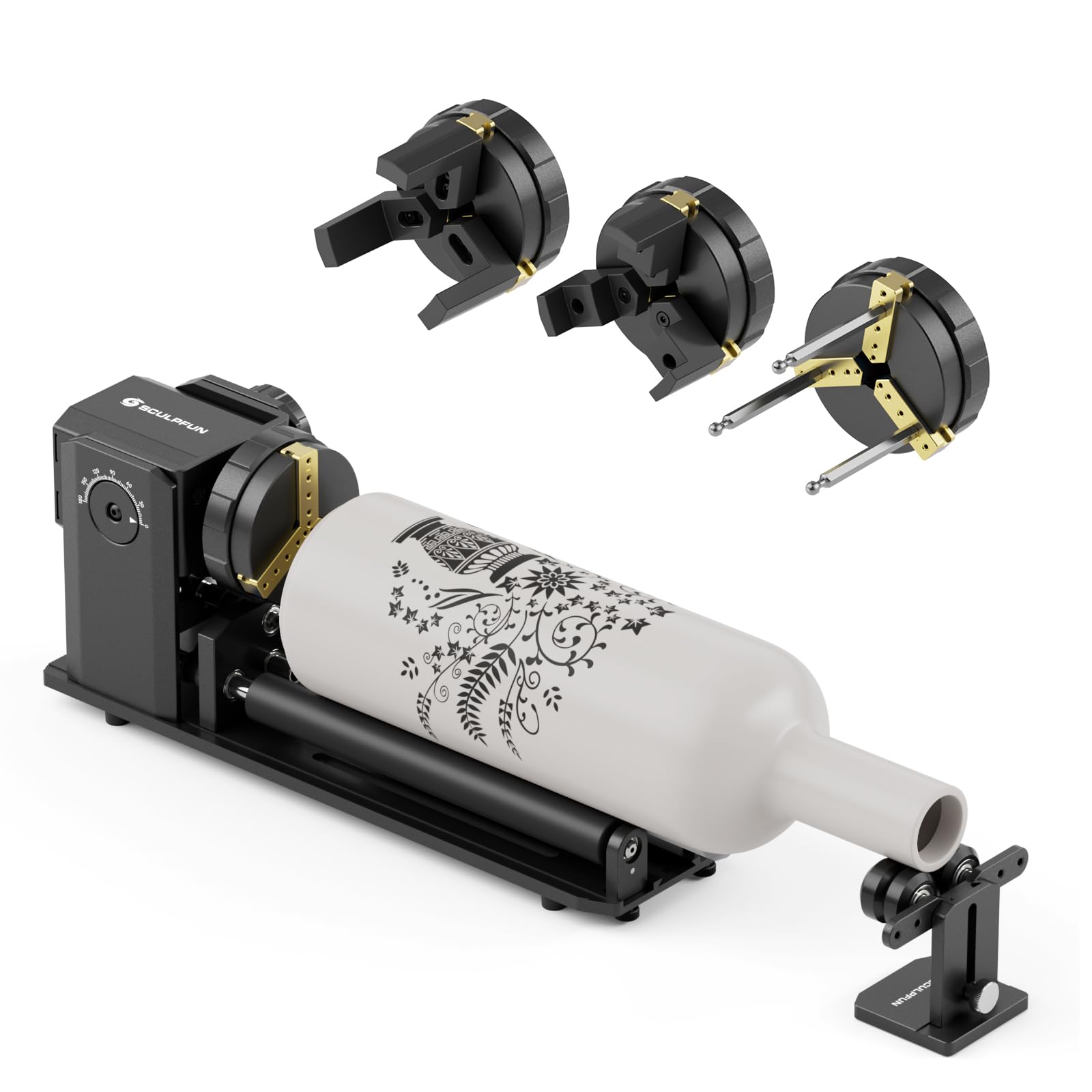 SCULPFUN RA Pro Max obrotowy uchwyt obrotowy 4 w 1 Laserowa maszyna do grawerowania laserowego regulowany kąt 180° podwójny wspornik przedłużający koło obróbka cylindrycznych obiektów