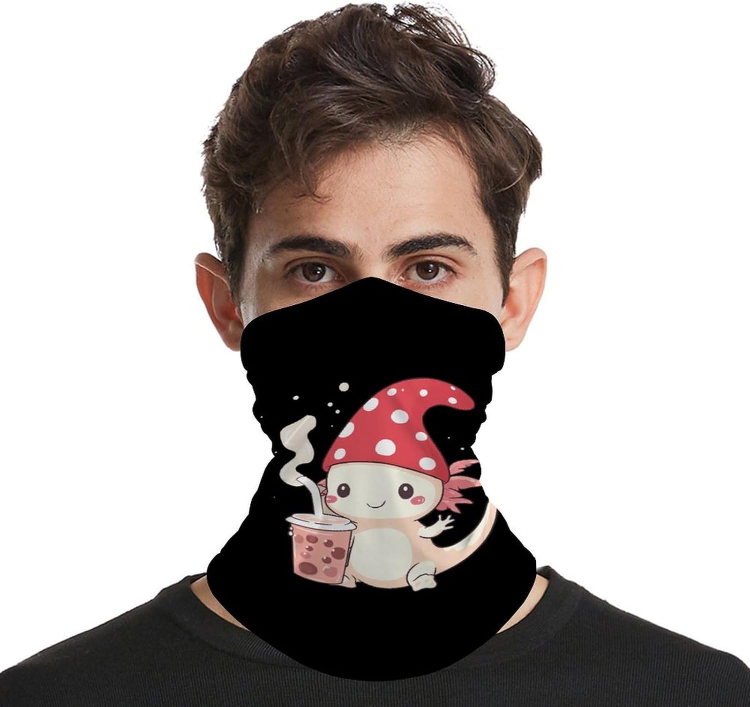 Anime Axolotl Milk Tea Face Cover Neck Gaiters for Men Women Sun Protection Mask Scarf Hiking Bandana