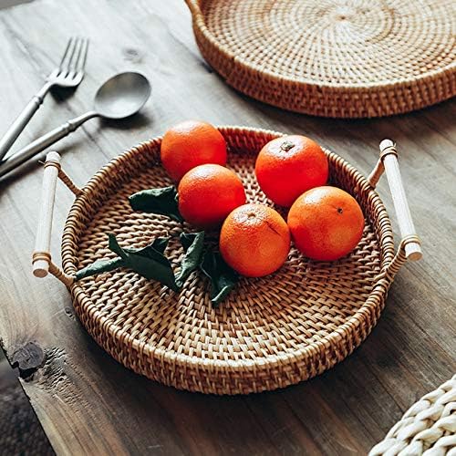 DECRAFTS Round Rattan Tray Woven Bread Basket with Handles Small Cracker Tray for Serving Dinner Parties Coffee Table Tea (Natural 11 inches Diameter) - Image 6
