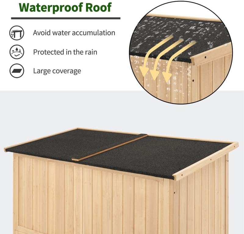 Miniatura 4 de MCombo Armario de almacenamiento grande de madera para exteriores con 2 estantes, cobertizo de almacenamiento de jardín de gran tamaño con