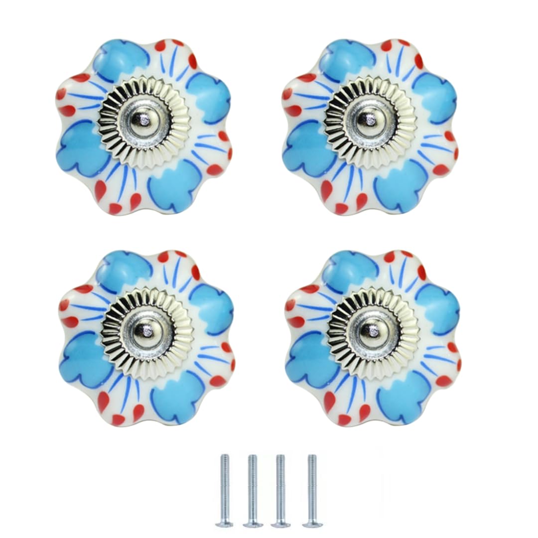 ENmrfvkz Ceramic Cupboard Drawer Handle Knobs, Ceramic Cupboard Drawer Door Knobs 4 Pcs Multicolor 40mm Diameter(No. 6)