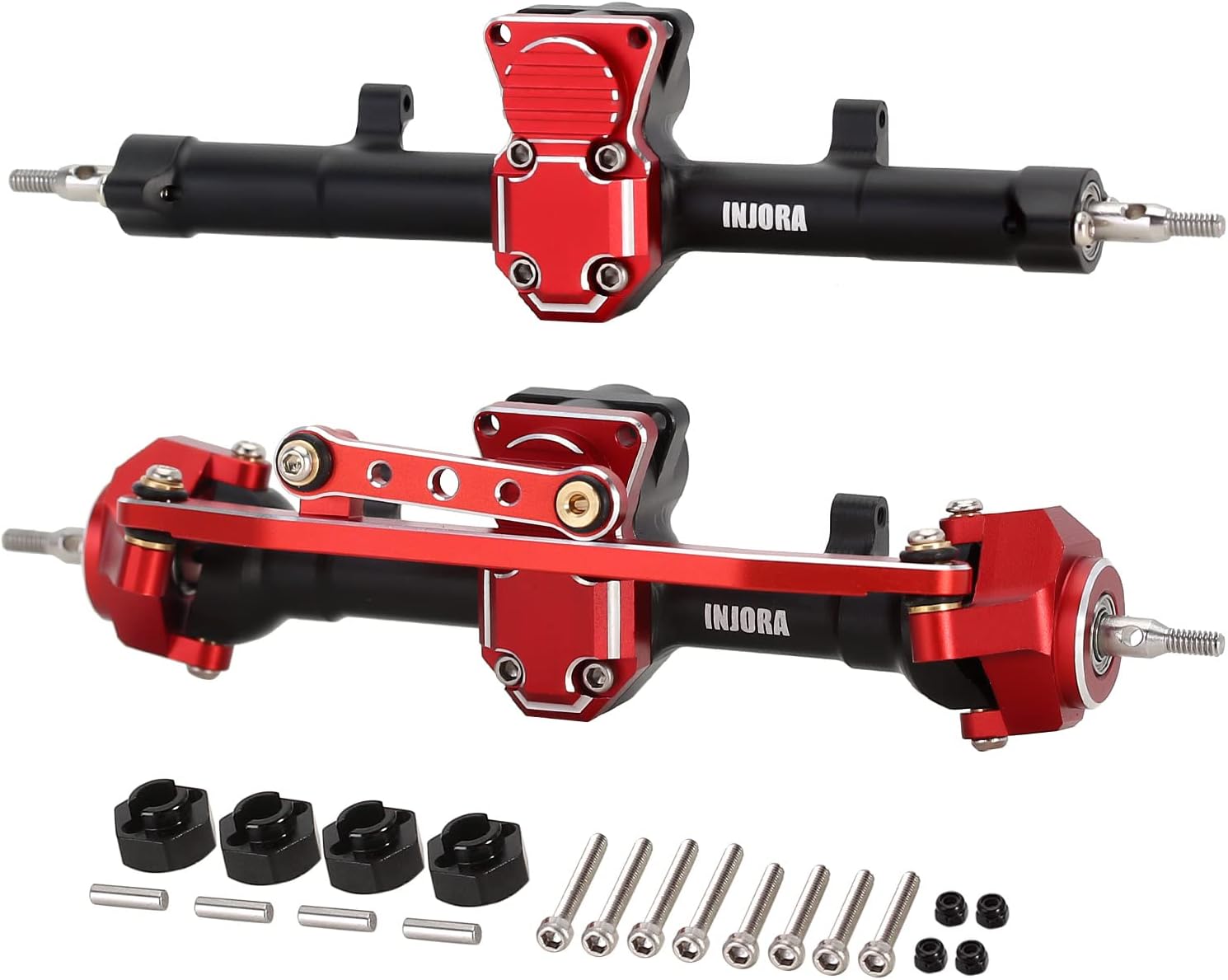 INJORA Front＆Rear Axles Set CNC Aluminum Complete Axle with Worm Gear Set for Axial