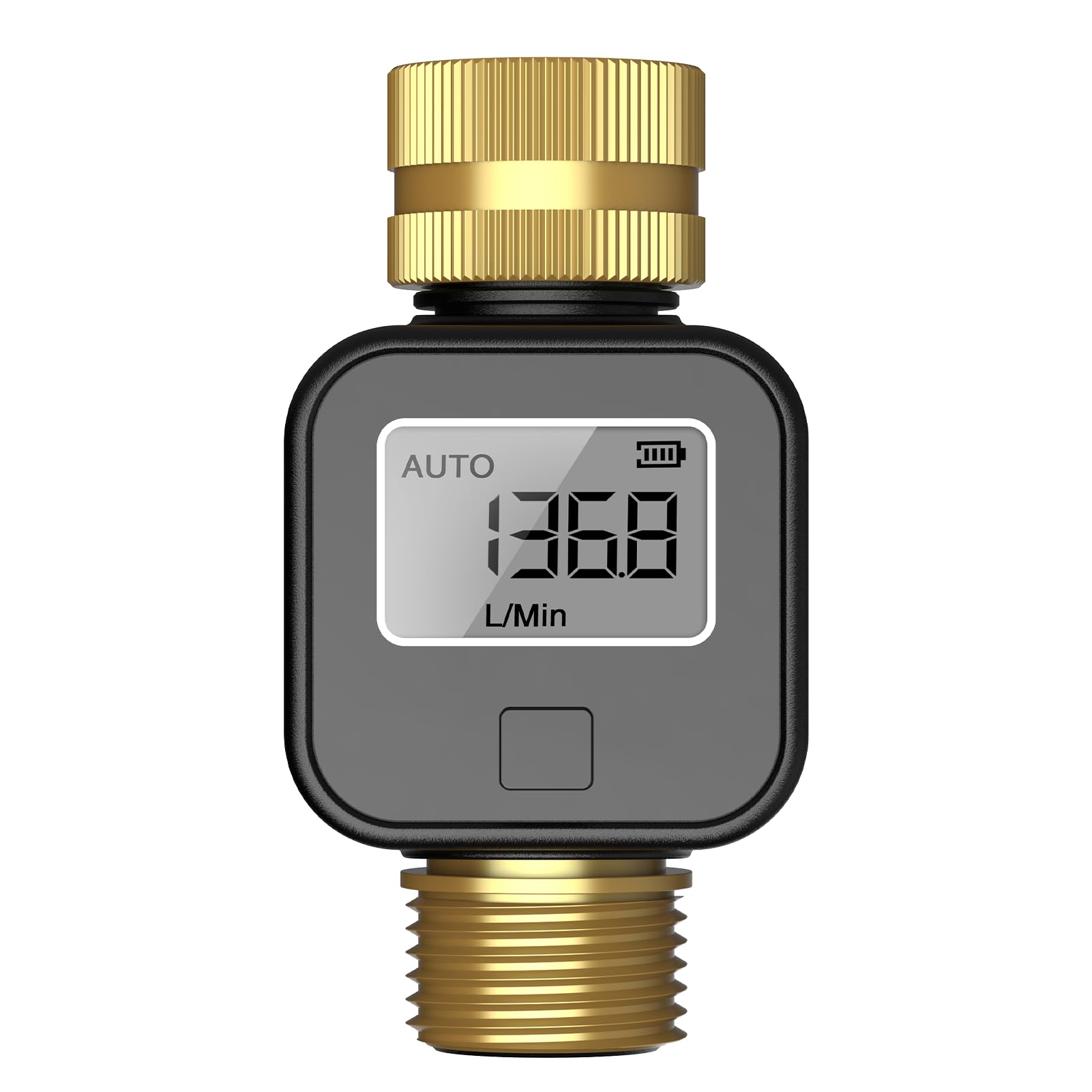 Haozee Black - Water Meter With Brass Head Inlet And Outlet, Measures Gallon/Litre Consumption And Flow Rate For Filling Rv Water Tanks, Watering Outdoor Garden Hoses, Lawn