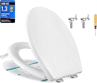 SONGMICS Toilettendeckel O-Form, WC-Sitz mit Absenkautomatik, Griff, Toilettensitz schnell abnehmbar, Klodeckel einfache Montage, WC-Deckel Urea-Duroplast, bis 300 kg belastbar, weiß BTL101WZ01