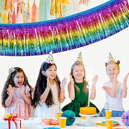 Image of BEISHIDA 3 Packs Metallic Foil Fringe Garland Dark Rainbow Wall Hanging Tinsel Fringe Banners for Halloween Car Floats Bridal Shower Wedding Birthday Easter Graduation Holiday Party Decoration(30 Feet