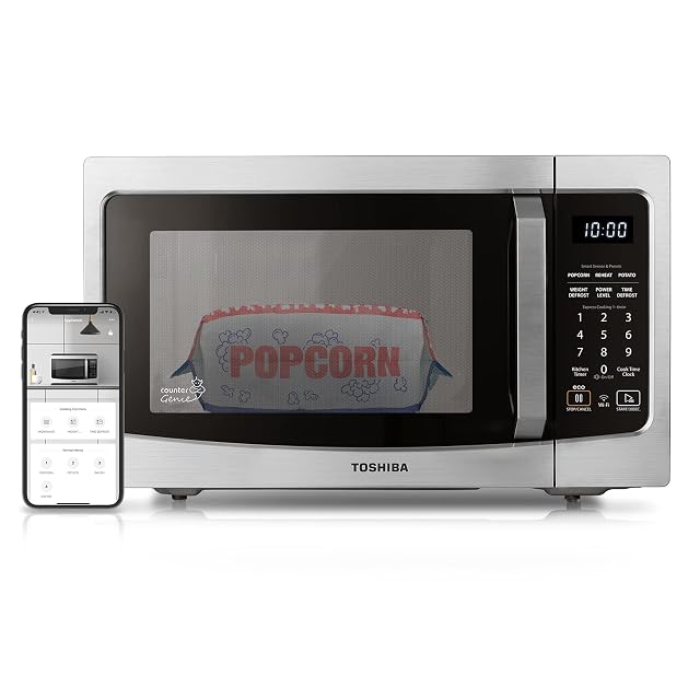 TOSHIBA ML-EM34P SS Smart Countertop Microwave Sensor Reheat Works With Alexa Remote Control Kitchen Essentials Mute Function ECO